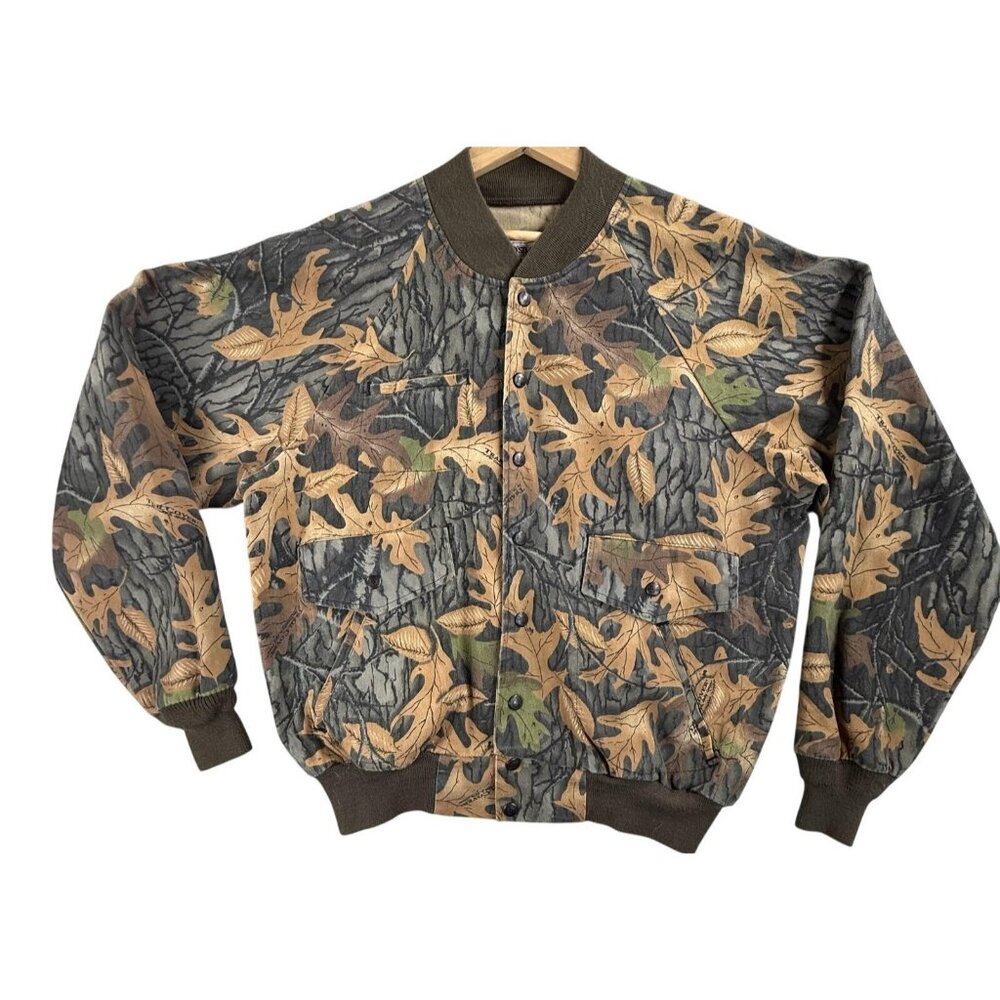 Vintage Simmons MasterGuide Jacket Mens Large Camo Bomber Hunting Trail Cover